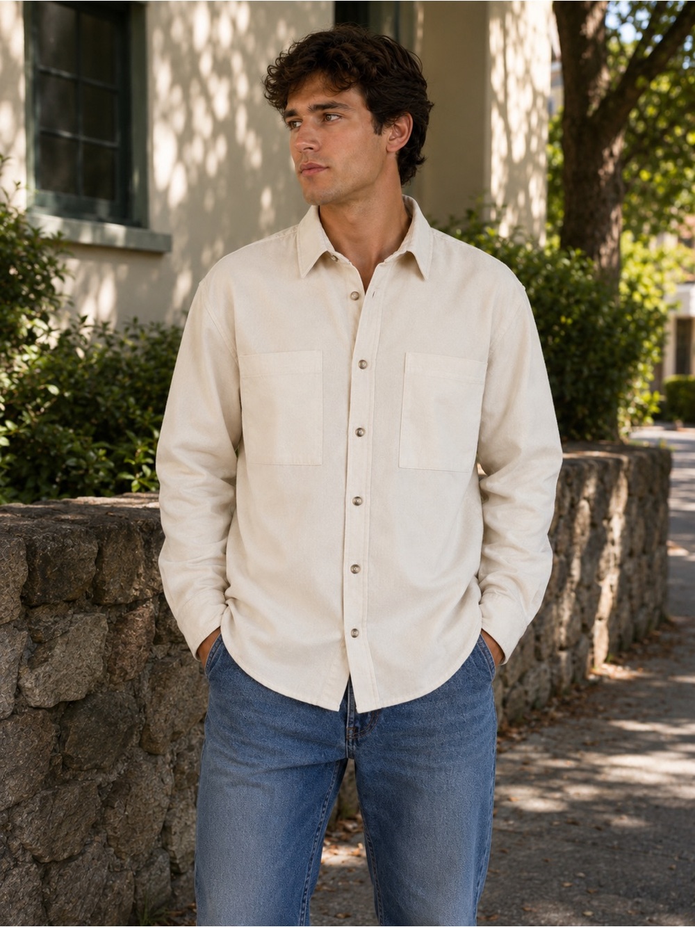 KOTN 100% Cotton Overshirt / Button-Up Shirt – Cream Ivory – Size TG (XLarge)
